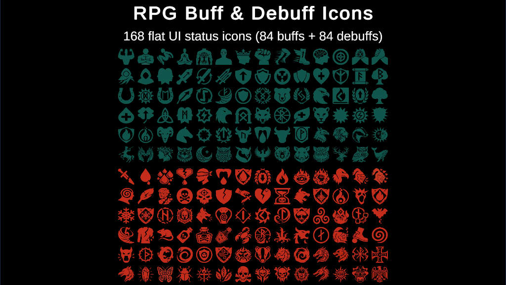 RPG Buff & Debuff Icons: Flat Fantasy Pack
